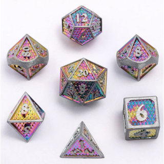 Mini Behemoth Metal RPG Dice Set Brushed Rainbow (7)