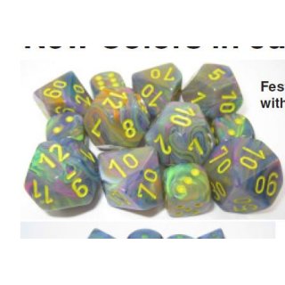 Chessex Dice Sets Menagerie 8 Festive Rio/Yellow Poly d10 Set (10)