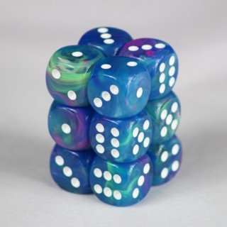 Chessex Festive 16mm d6 Waterlily/white Dice Block (12 dice)
