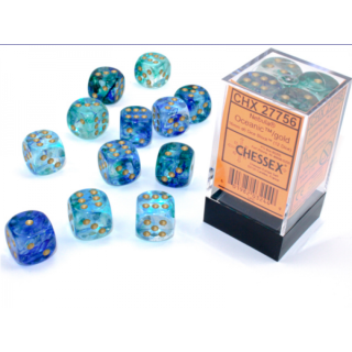 Chessex Nebula 16mm d6 Oceanic/gold Luminary Dice Block (12 dice)