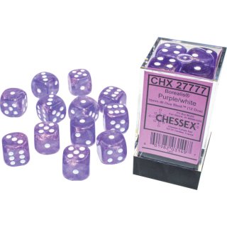 Chessex Borealis 16mm d6 Purple/white Luminary Dice Block (12 dice)