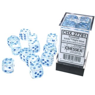 Chessex Borealis 16mm d6 Icicle/light blue Luminary Dice Block (12 dice)
