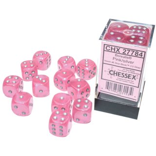 Chessex Borealis 16mm d6 Pink/silver Luminary Dice Block (12 dice)