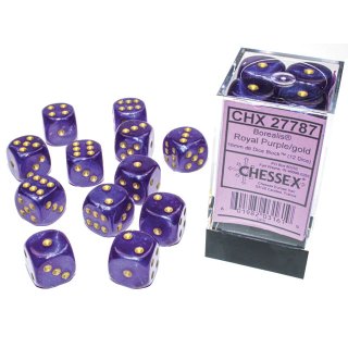 Chessex Borealis 16mm d6 Royal Purple/gold Luminary Dice Block (12 dice)