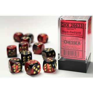 Chessex Dice Sets Black-Red/Gold Gemini 16mm d6 (12)