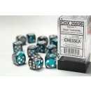 Chessex Dice Sets Gemini 6 16mm d6 Steel-Teal/White (12)