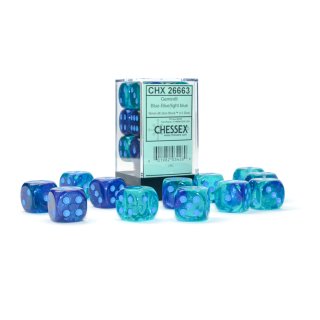 Chessex Gemini 16mm d6 Blue-Blue/light blue Luminary Dice Block (12 dice)