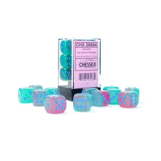 Chessex Gemini 16mm d6 Gel Green-Pink/blue Luminary Dice Block (12 dice)