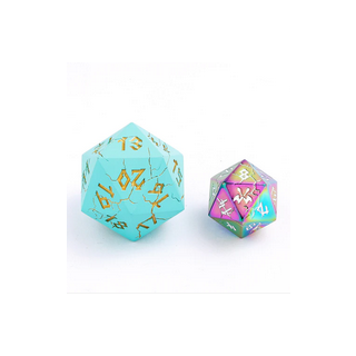 Barbarian 35mm Solid Metal Single D20 Spin Down Turquoise with Gold