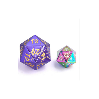 Barbarian 35mm Solid Metal Single D20 Spin Down Purple and gold