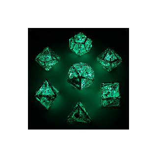 Skulls Grin Hollow Metal Dice Set Glow in the dark blue (7)