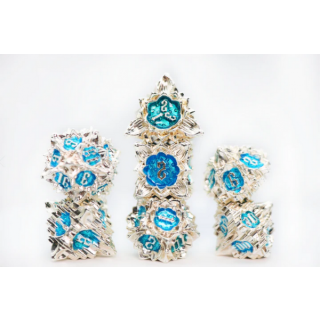 Metal RPG Dice Set Floral Starburst Silver Bluebells (7)
