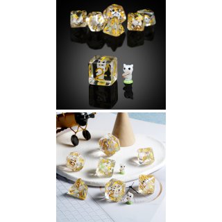Resin Dice Set (7) White Cat