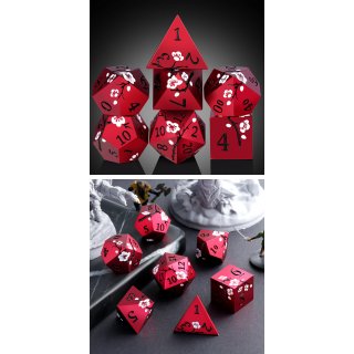 Metal & Enamel Dice Set (7) Sakura Red