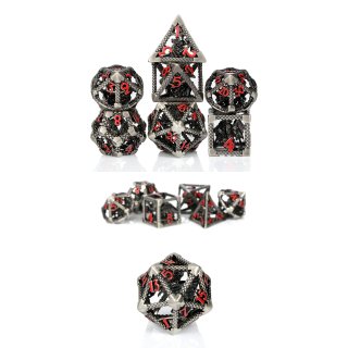 Hollow Dice Set (7) Dragon Cage Gunmetal & Red