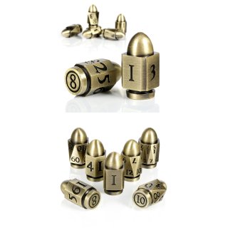 Metal & Enamel Dice Set (7) Bullet Brass