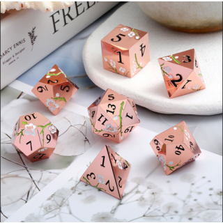 Metal & Enamel Dice Set (7) Sakura Copper & White