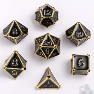 Gold with Black Enamel Bone Collector Solid Metal Dice Set (7)
