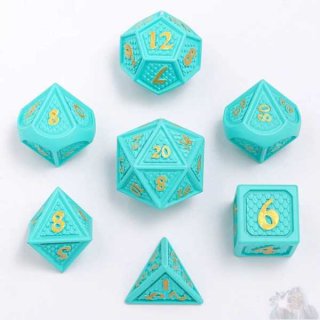 Behemoth Turquoise w/Gold Solid Metal Dice Set (7)