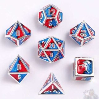 Draconis Silver w/Red & Blue Enamel RPG Dice Set (7)