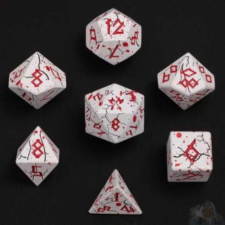 Barbarian Solid Metal Polyhedral Dice Set: Matt White w/Blood Spitters (7)