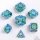 Gears of Fate Solid Metal Dice Set: Silver w/Blue & Green (7)