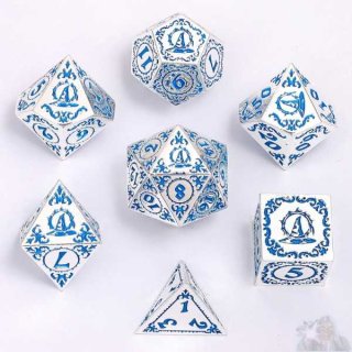 Wizard Solid Metal Polyhedral Dice Set: Silver w/Blue (7)