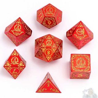 Wizard Solid Metal Polyhedral Dice Set: Red w/Gold (7)
