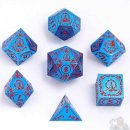 Wizard Solid Metal Polyhedral Dice Set: Blue w/Red (7)