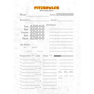 Pitcrawler RPG: Character Sheet Pad (EN)