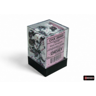 Chessex Gemini 12mm d6 Black-White/pink Dice Block (36 dice)