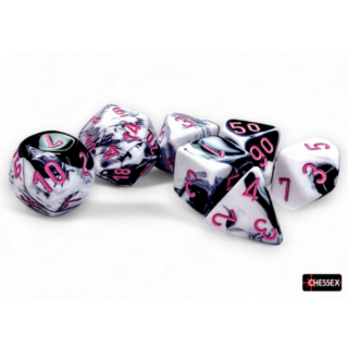 Chessex Gemini 7-Die Set - Black-White/pink