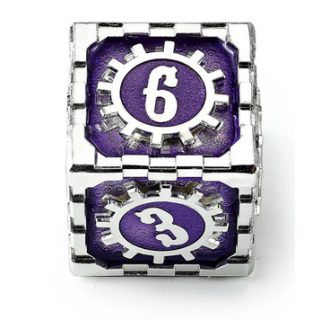 35mm Mythic Size Cogcraft Fidget D6 Chrononaut Purple and Silver