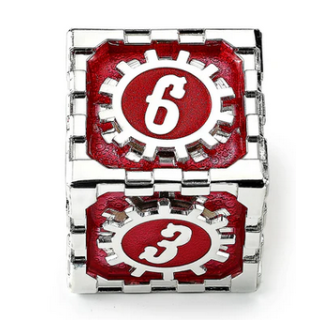 35mm Mythic Size Cogcraft Fidget D6 Vernmillion Red and Silver