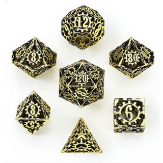 Hollow Metal Cog Themed Dice Set Gold (7)