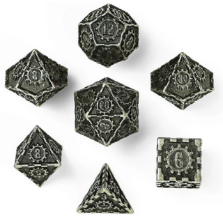 Solid Metal Cogcraft Polyhedral Dice Set ChronoEngine Tarnished Gold (7)