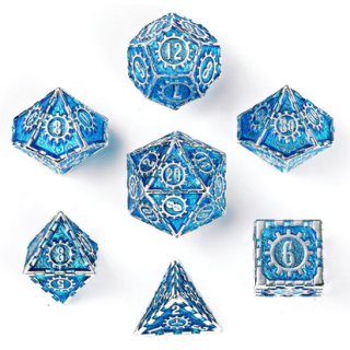 Solid Metal Cogcraft Polyhedral Dice Set Tesla Blue and Silver (7)
