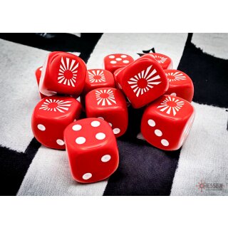 Chessex 16mm WWII Dice Japan Opaque Red/White (12)