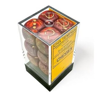 Chessex 16mm WWII Dice Soviet Scarab Scarlet/Gold (12)