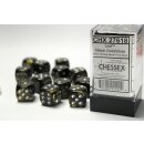 Chessex Dice Sets Black-Gold/Silver Leaf 16mm d6 (12)