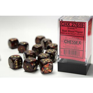 Chessex Dice Sets Blue Blood/Gold Scarab 16mm d6 (12)