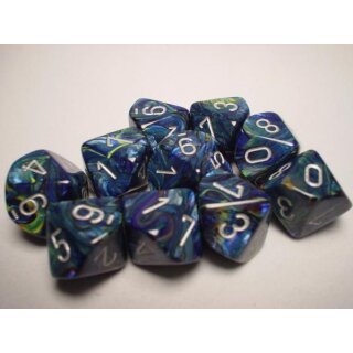 Chessex Dice Sets Green/Silver Festive d10 Set (10)