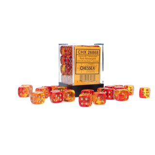 Chessex Gemini 12mm d6 Translucent Red-Yellow/gold Dice Block (36 dice)