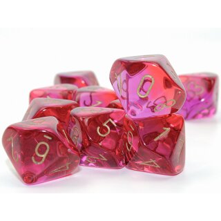 Chessex Gemini Translucent Red-Violet/gold Set of 10 d10s