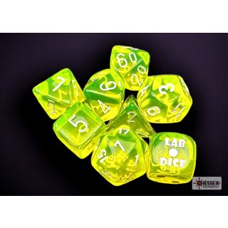 Chessex Lab Dice 7 Translucent Polyhedral Neon Yellow/white 7-Die Set (with bonus die)