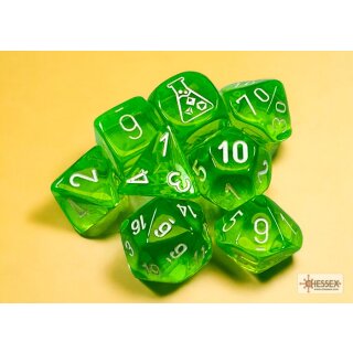 Chessex Lab Dice 7 Translucent Polyhedral Rad Green/white 7-Die Set (with bonus die)