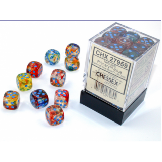 Chessex Nebula 12mm d6 Primary/blue Luminary Dice Block (36 dice)