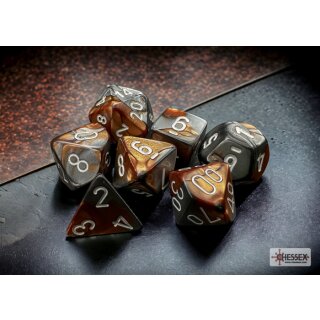 Chessex RPG Dice Sets Copper-Steel/White Gemini Polyhedral 7-Die Set