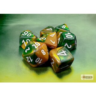 Chessex RPG Dice Sets Gold-Green/White Gemini Polyhedral 7-Die Set
