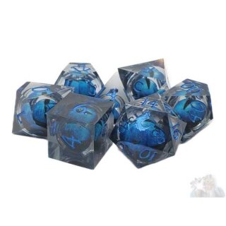 Sharp Edged Dice Set Liquid Infused Serpents Eye Black w/Bue Eye (7)